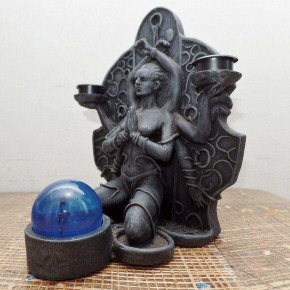 Kali The Black Goddess Bound And Kneeling Gothic Candle Holder - Picture 4 of 14